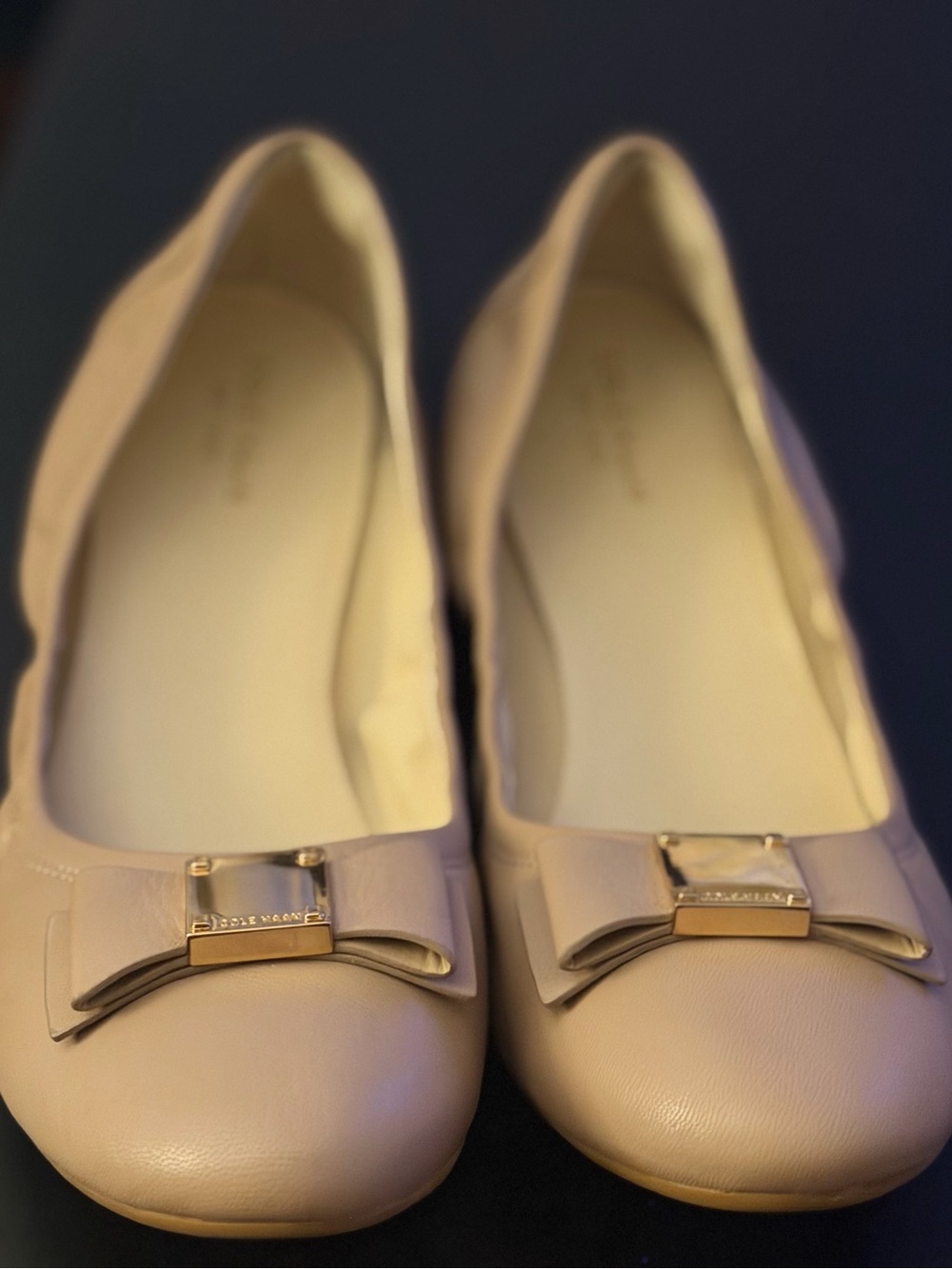 Cole Haan Blush Pink Bow Ballet Flats with Gold Accent